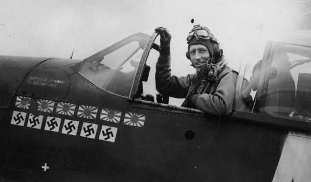 Howard in his P-51. The Japanese victory markings date to Howard’s service with the American Volunteer Group, known as the Flying Tigers, in China.